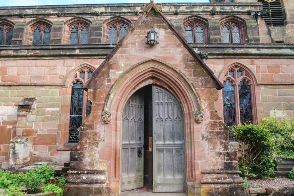 The porch and open doors of St Bartholomew's Church, Edgbaston